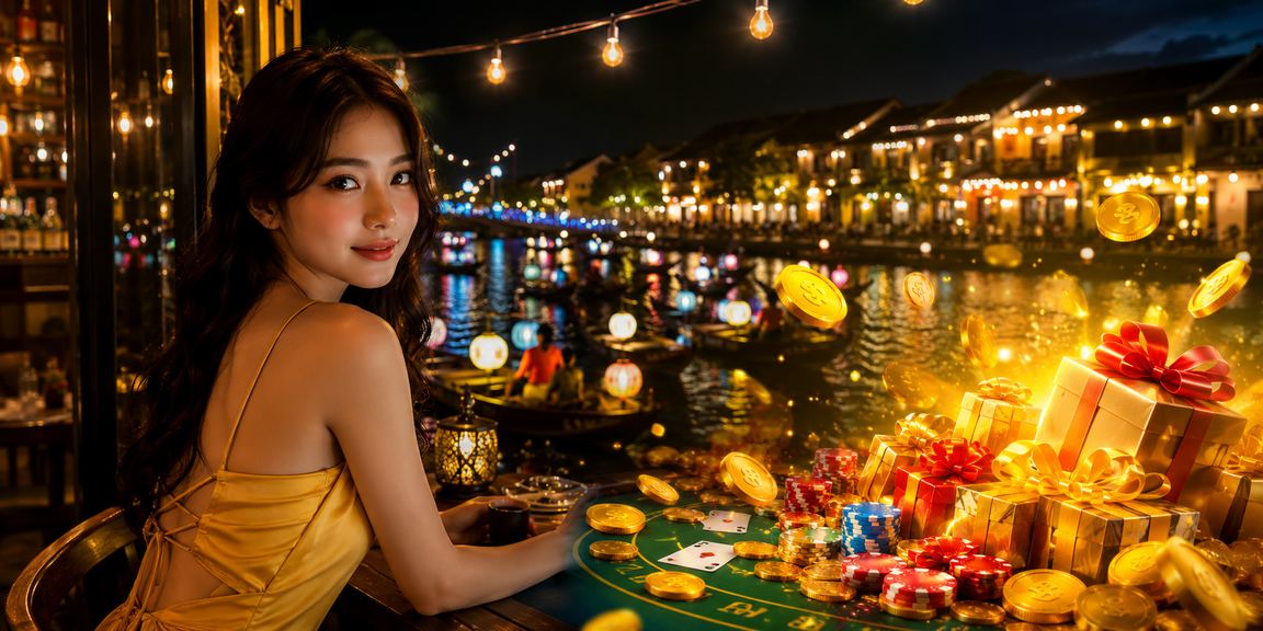 Người dùng chơi baccarat trực tuyến trong không gian cà phê tại Hội An